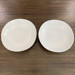 Set of 2 Crate and Barrel Marin 9” White Low Salad Bowls Plates Made in Portugal